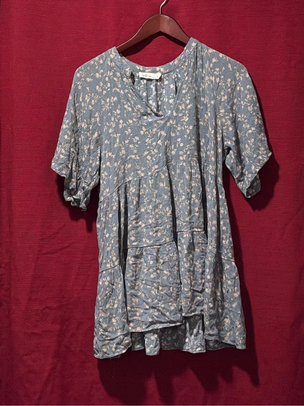 Millibon Blue Floral Tiered Short Sleeve Tunic